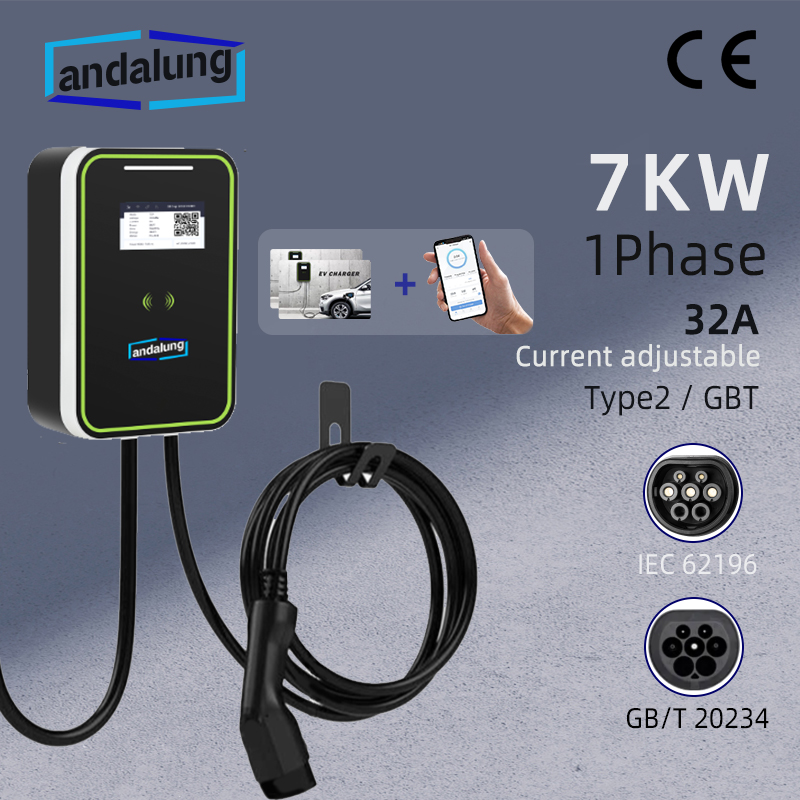 Andalung 7kw EV Charger Station GBT 32A EVSE Charging Wallbox Type2 With APP Wifi Control And RFID Cards. 