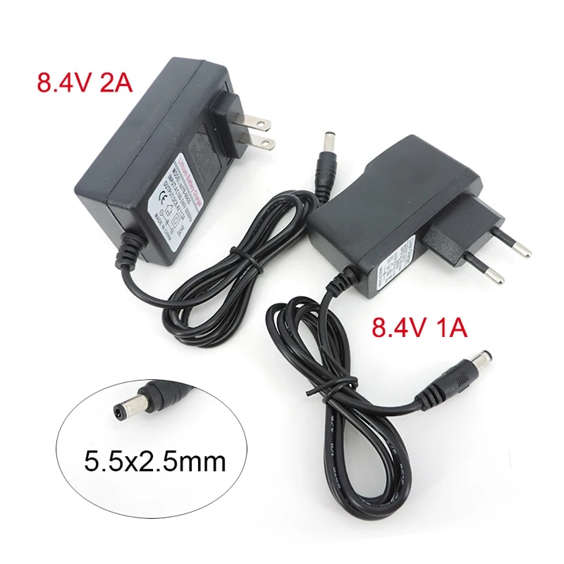 AC DC 8.4V 1A 2A 1000ma Adapter Power Supply wall Charger 5.5x2.5mm plug for Drill Driver Screwdriver 18650 Lithium Battery h