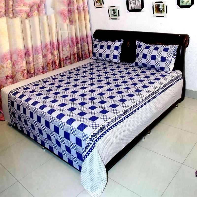 Cotton Fabric Multicolor Print Double King Size Bedsheet Set (7.5 by 8.5 Feet) with Two Pillow Covers - Elegant Bedding - Easy Maintanance. 
