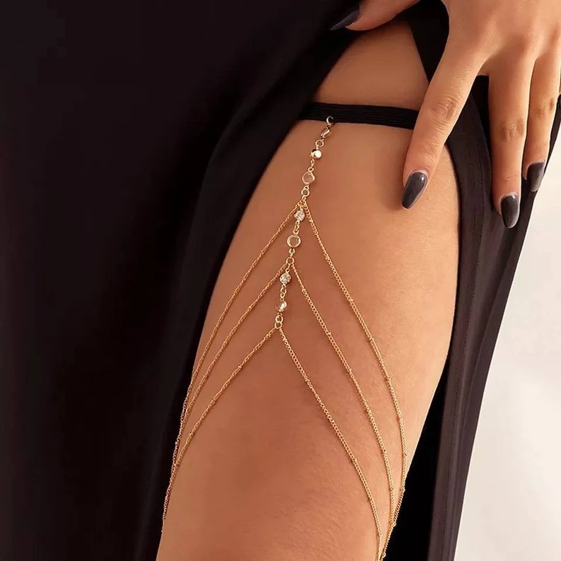 Leg Chain Golden Thigh Chain Female Diamond Multi layer Bead Chain Body Chain