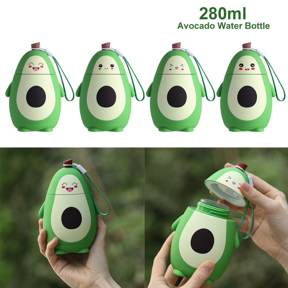 280ML Cartoon Avocado Water Bottle Portable Kawaii Kettle Double Layer Student Cute Portable Water Cup Juice Drinking Cups