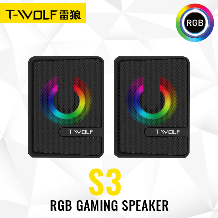 RGB Gaming Speaker T-Wolf S3 Mini USB Speaker With RGB Lighting Gaming Speaker For PC RGB Speaker For PC Laptop Speaker With 3.5mm Audio AUX