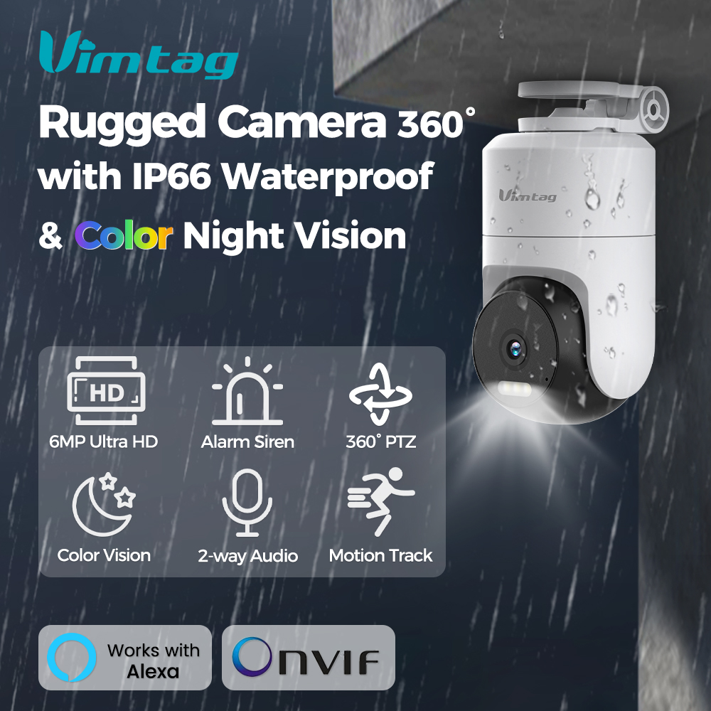 VIMTAG 3.5K Security Camera Outdoor CCTV WIFI Camera 360° PTZ Auto Track HD Color Night Vision 2-Way Talk IP Surveillance Camera
