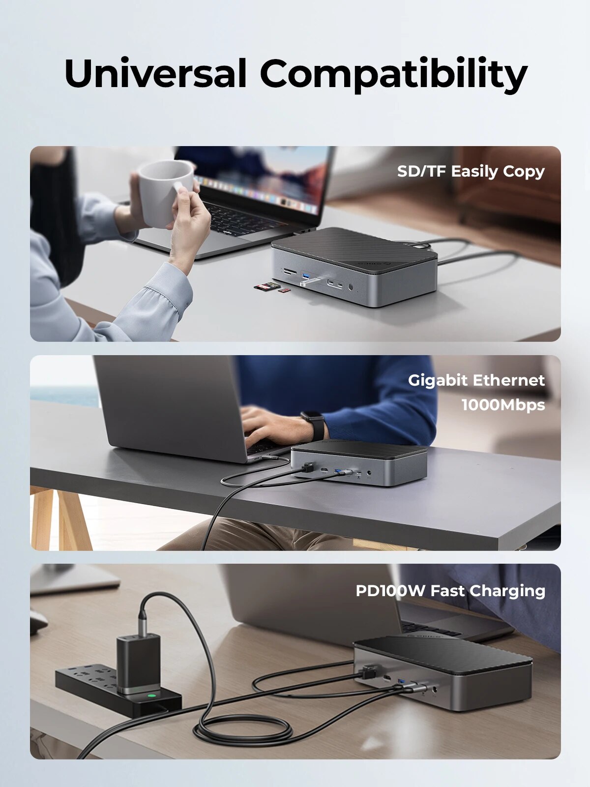 ORICO Docking Station Deck with Dual M.2 NVME SSD Case 3.5 Hard Drive Enclosure Steam Dock 10 in 1 HDMI 4K60Hz PD100W Ethernet. 