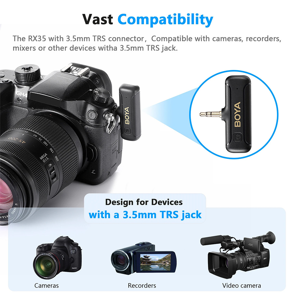 BOYA BY-WM3T2-M1 Wireless 3.5mm TRS Lavalier Lapel Noise Reduction Microphone for Canon, Nikon, and Sony Cameras Vlogging Recording. 