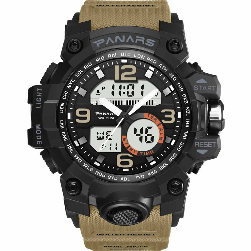 【VisioN Shop】Sports Watch Man Waterproof Alarm Clock Two Place Multi Function Dual Pointer Outdoor Luminous Big Watch *A. 