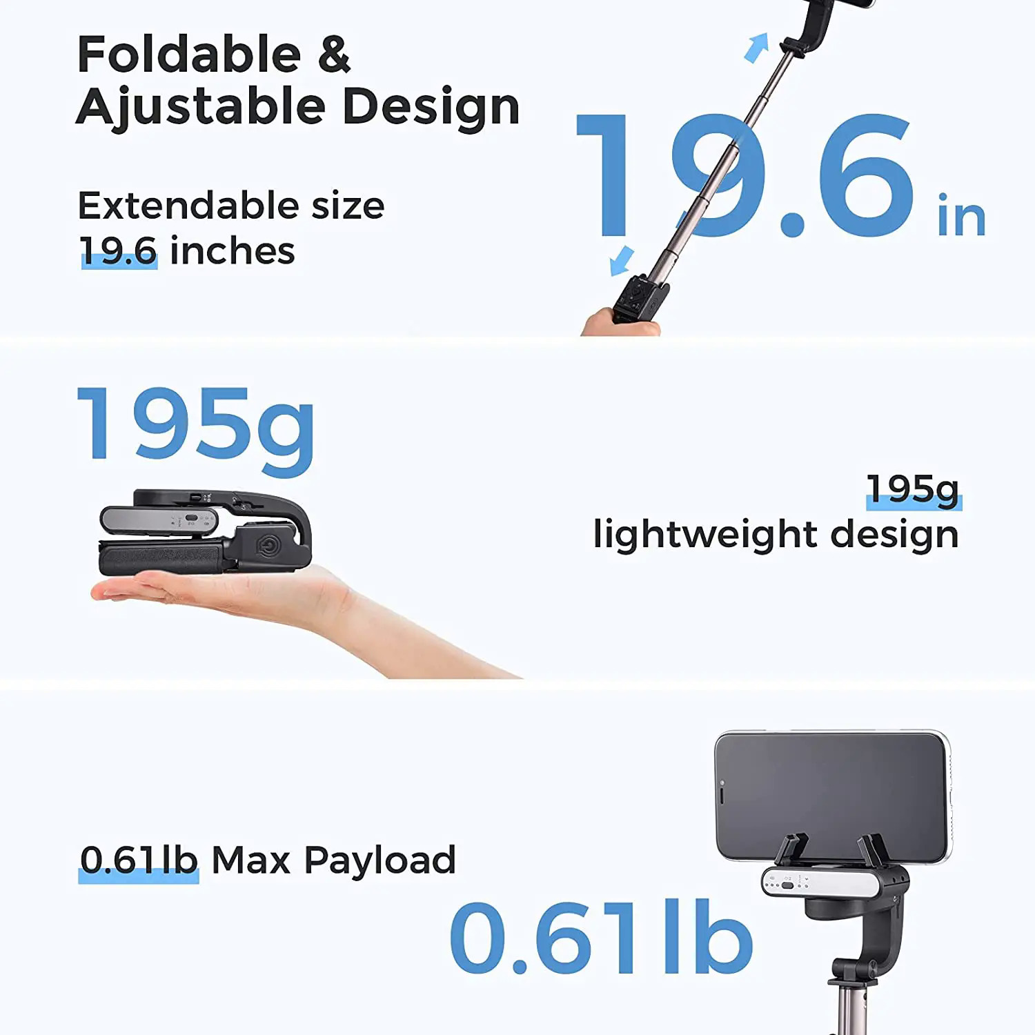Hohem iSteady Q Handheld Gimbal Stabilizer Phone Selfie Stick Extension Rod Adjustable Tripod with Remote Control for Smartphone. 