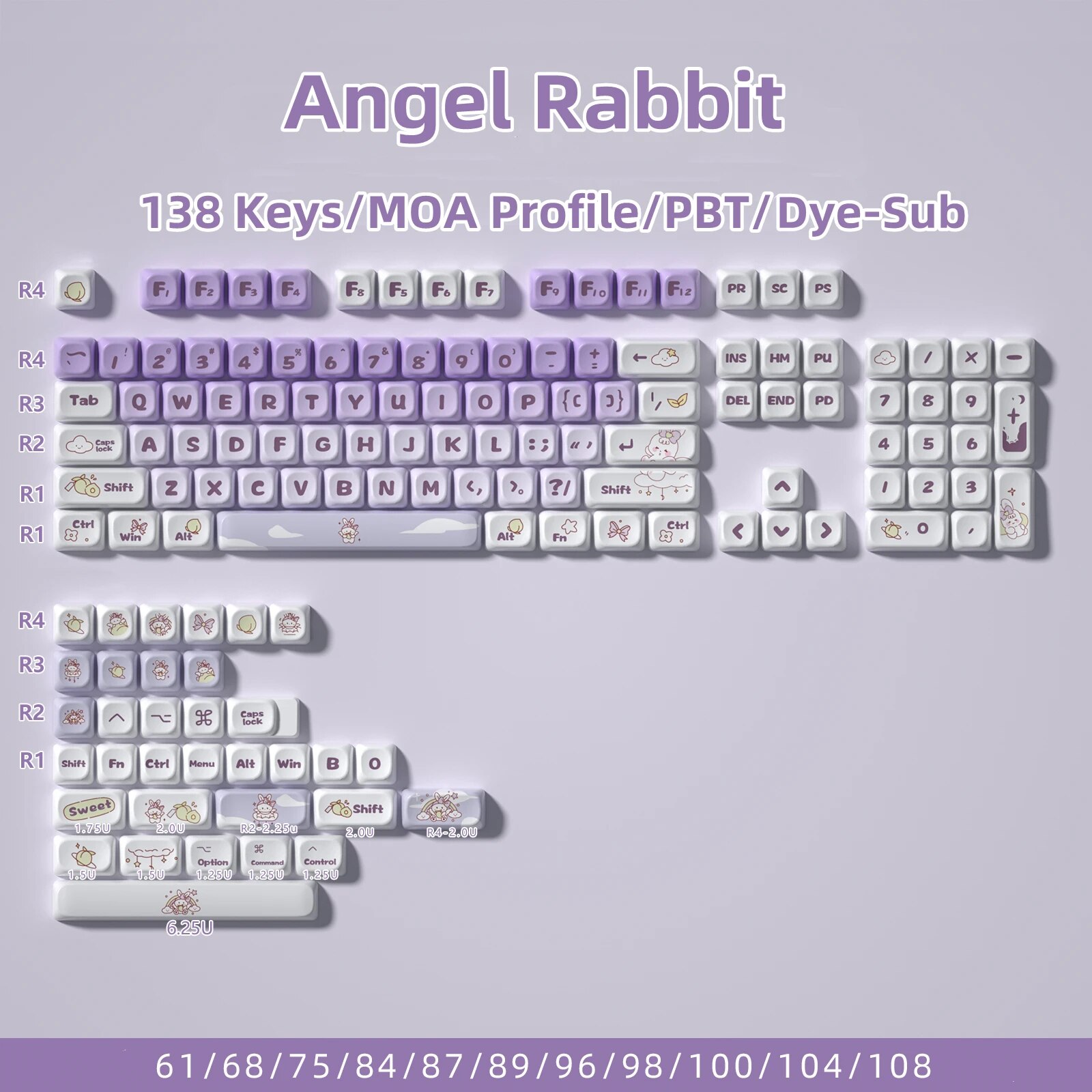 JCM MOA Profile PBT Keycaps 140 Keys Cow Theme White Blue Keycap Drunk Deer A75 for Mechanical Gaming Keyboard. 