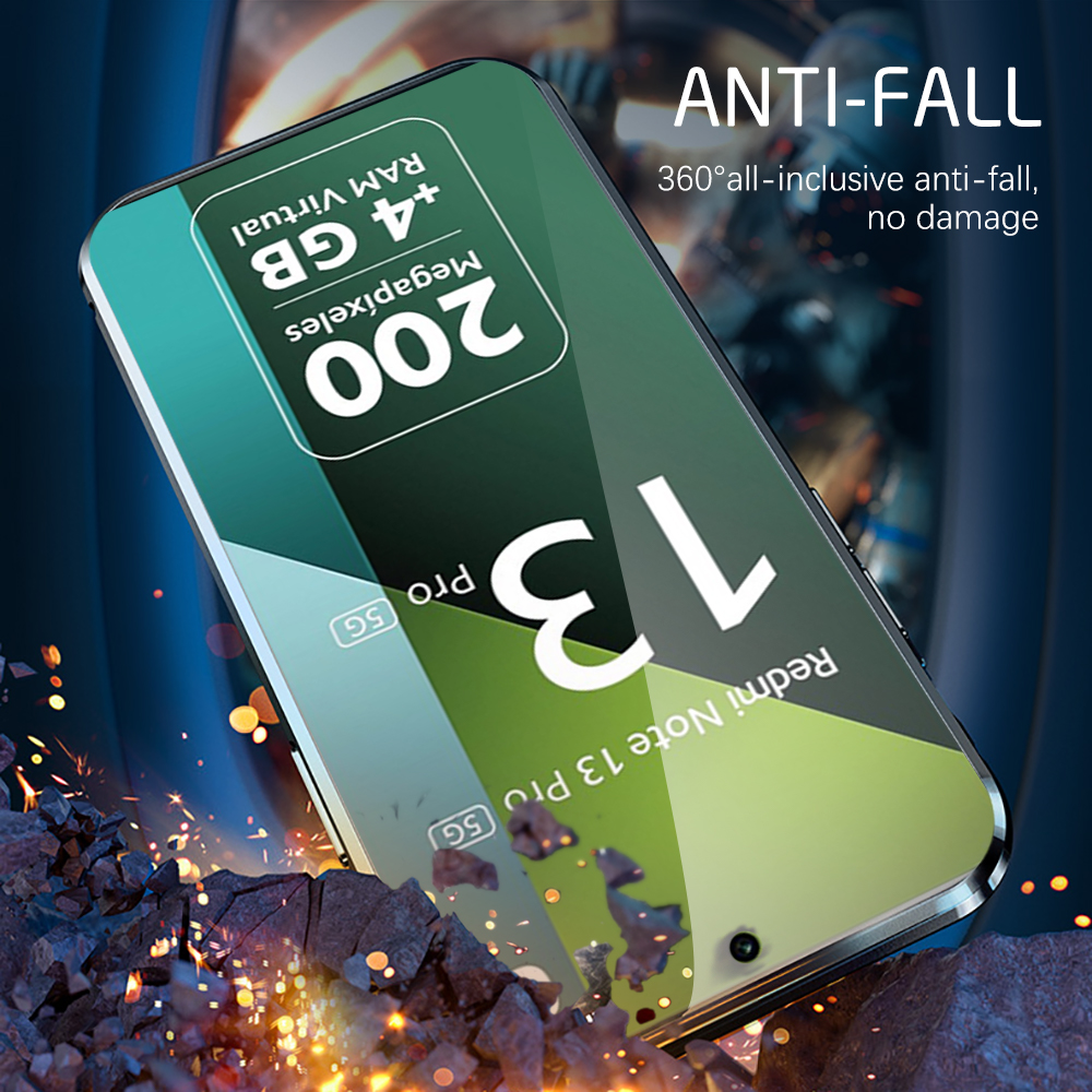 For Xiaomi Redmi Note 13 4G 5G and Note 13 Pro 4G 5G Double Sided Tempered Glass Magnetic Cover For Note13 Note13 Pro Note 13Pro Note13Pro Case Full Coverage Bumper Shell 360° Fall Resistance. 