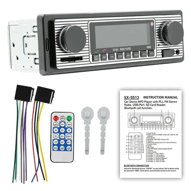 Bluetooth Car Radio Vintage Dual Knob MP3 Player FM Tuner Stereo USB AUX Classic Car Retro Audio Receiver Speaker Accessories. 