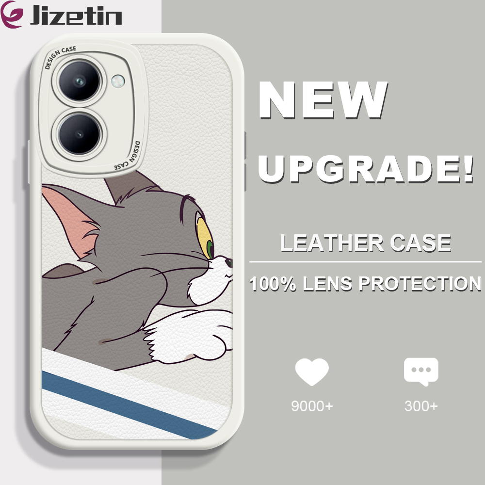 Jizetin for Realme C33 Back Cover Cartoon Happy Playmate Lambskin Texture PU Leather Back For Girls Boys Soft Phone Case