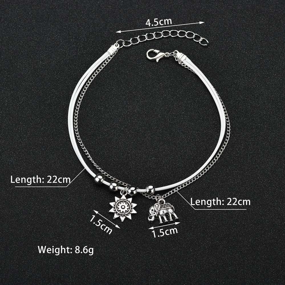 Storm Simia Alloy Elephant Sun Three Multi layer Square Bead Decoration Foot Chain. 