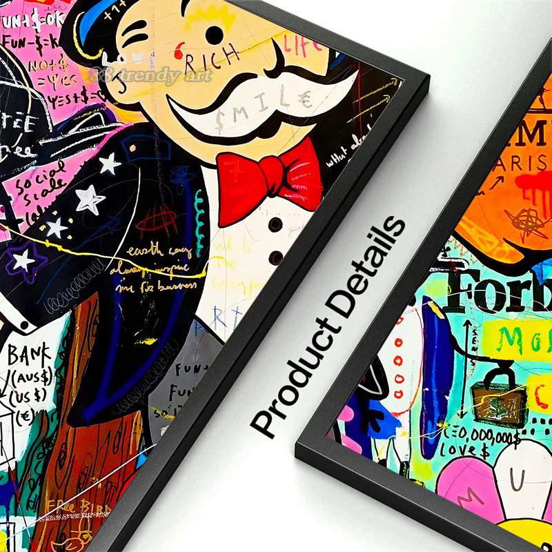 Pop Art Alec Monopoly Hold A Money Bag Posters Boss Rich Man with Mask Graffiti Canvas Painting The World Is Yours Cartoon Mural. 