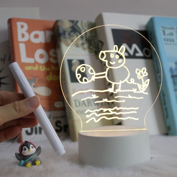 Inditradition 3D Acrylic Creative Message Board with LED Light Base Holder, with Writing Pen & Cloth ((Transparent, Round Shape, 5x5 Inches). 