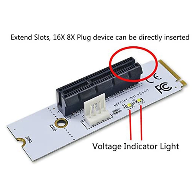 5X NGFF M.2 to PCI-E 4X Riser Card M2 Key M to PCIe X4 Adapter