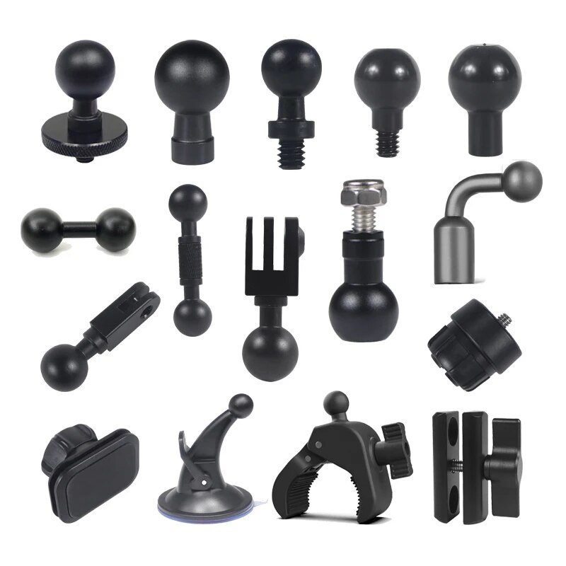 17mm Ball Head Adapter Double Socket Clip Mount for Gopro Hero 11 10 Action Camera 17mm Ballhead Converter to 1/4 M6 Screw Head