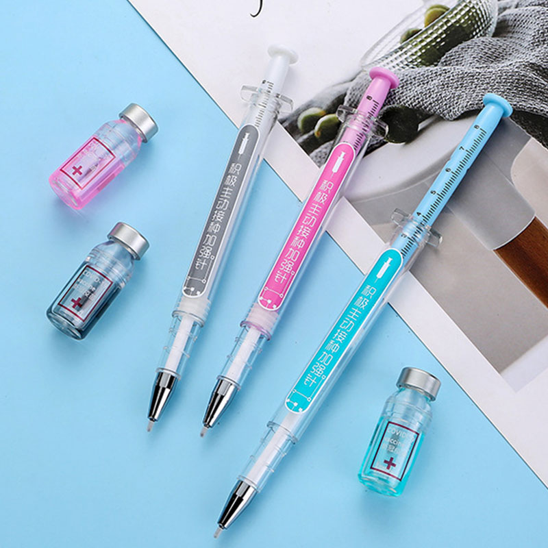 Syringe Gel Pen Simulation Eliminates Injection Syringe Shape Ballpoint Pen Black Signature Pen Simulation Vaccine Pens. 