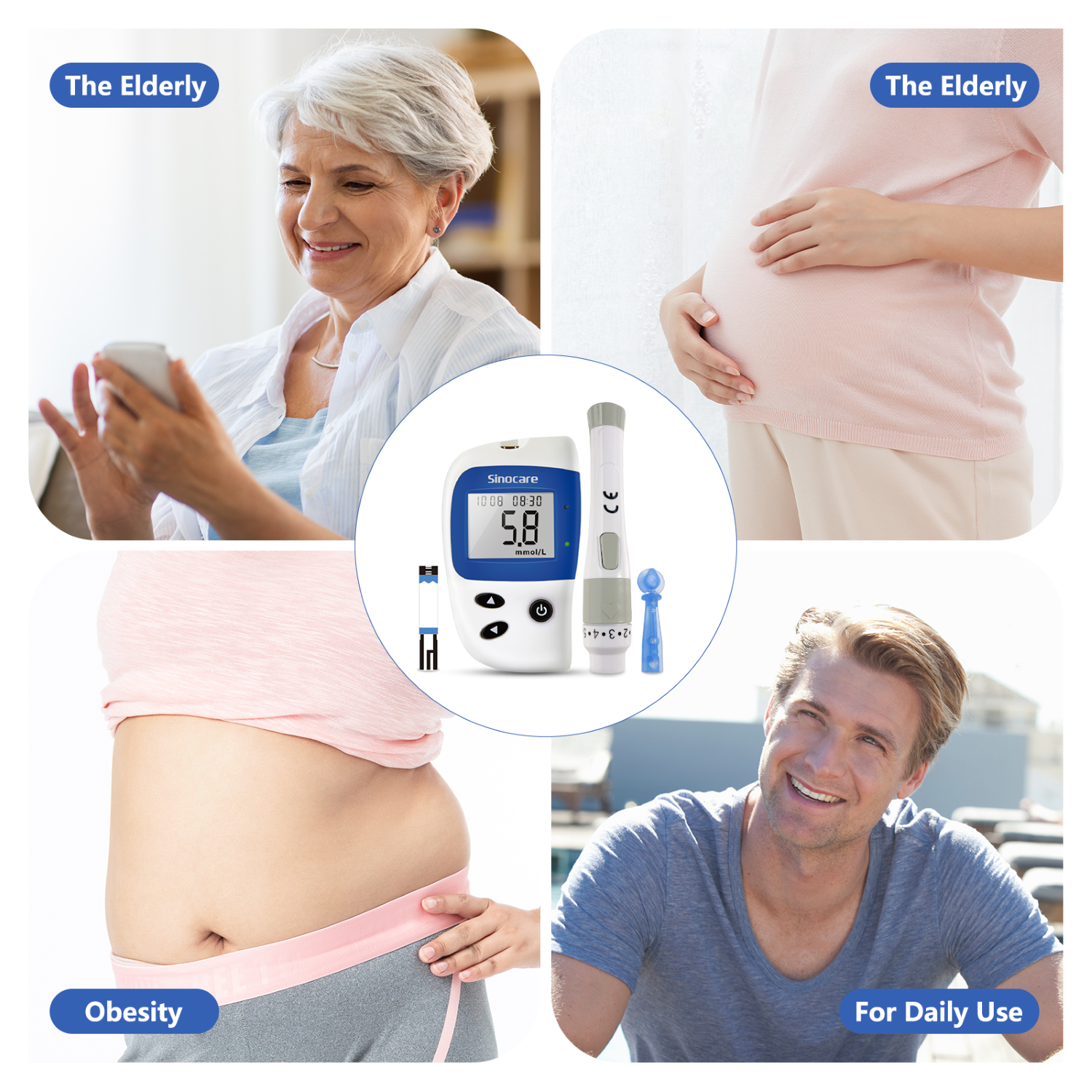 Sinocare Diabetes Test Kit, Blood Glucose Monitor, Safe-Accu2 Blood Sugar Testing Kit with Strips x 10 in mmol/L. 