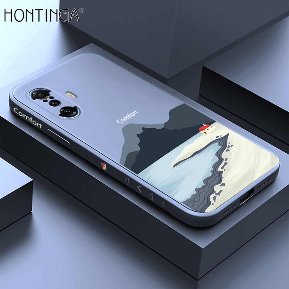Hontinga for Xiaomi Redmi K40 Gaming Case Side Design New Mount Back Cover Soft Square Edge Pattern Liquid Silicone Trend Phone Cases. 