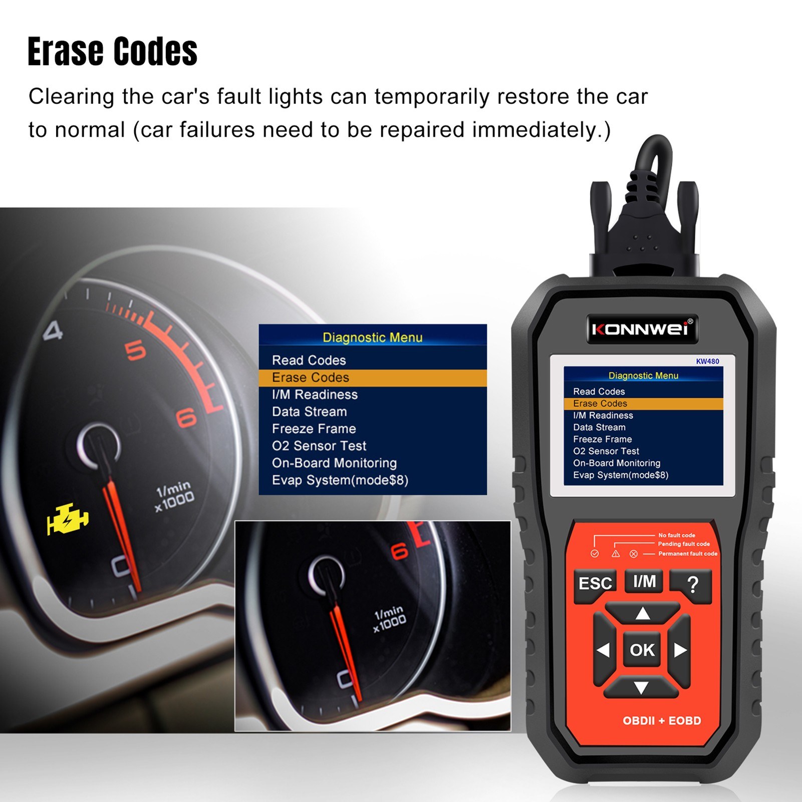 KONNWEI KW480 All System OBDⅡ Scanner Diagnostic Tool(Only Supports English). 