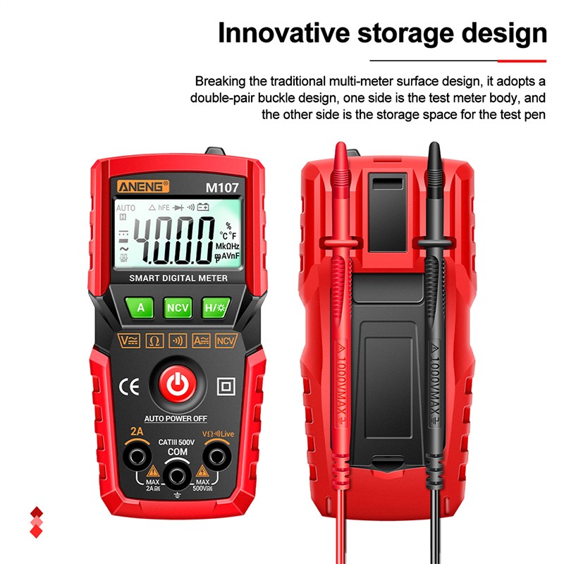 Nax Aneng M107 Smart Digital Multimeter 4000 Count Ac/Dc Voltage Current Mini Meter With Backlight. 