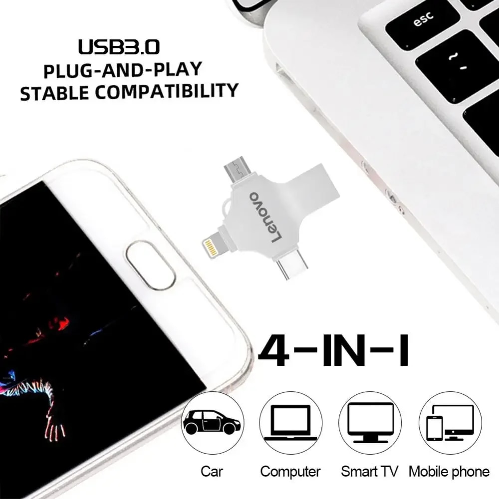 Lenovo OTG Pen Drive 2TB Pendrive Type C USB Flash Drives 4 In 1 Mobile Phone Memory Stick Usb Key 3.0 High Speed Usb Key Type C. 