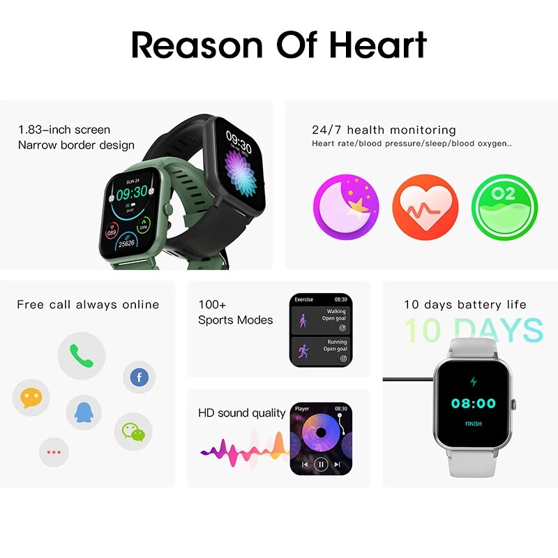 For Android IOS Universal 1.83 Inch Bluetooth Call Smartwatch Men Support 120 Sport 2023 New Women Rotary Keys Smart Watch +Box. 