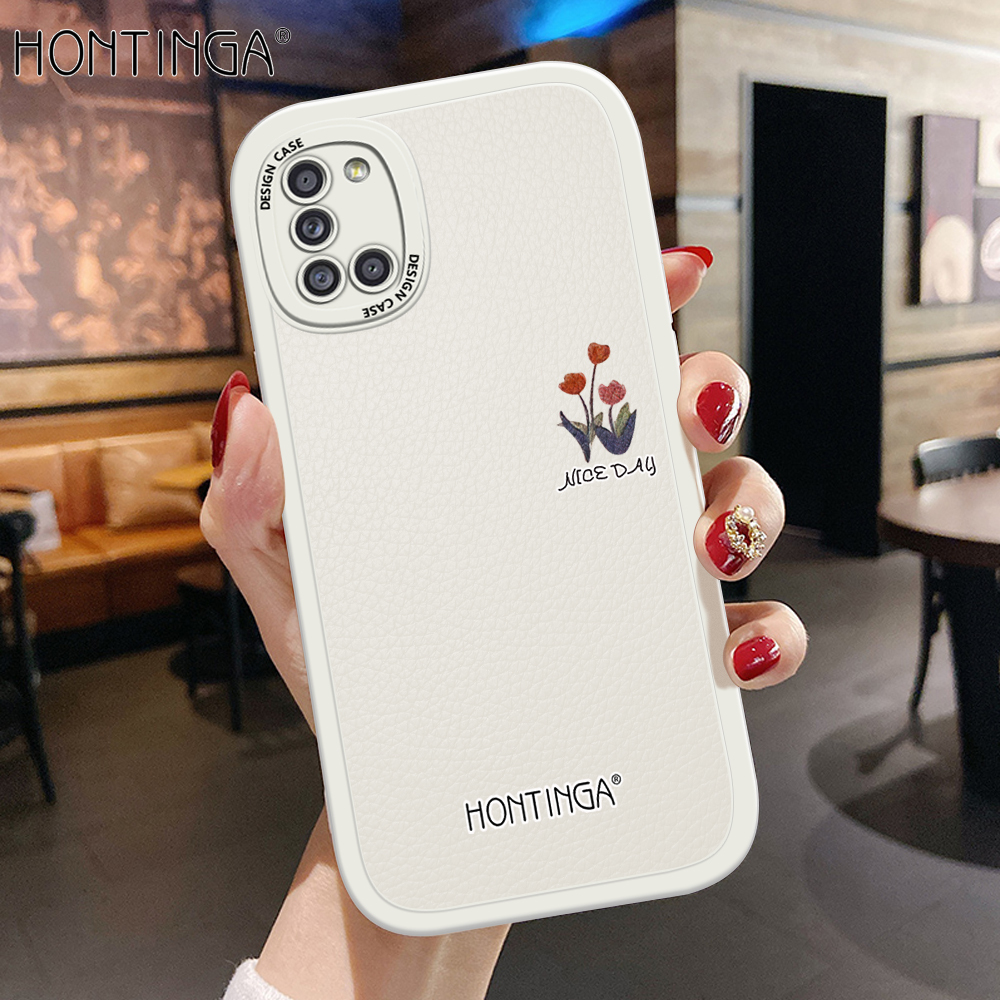 Hontinga for Samsung Galaxy A31 Back Cover PU Leather Simple Colorful Phone Case Soft Silicone Edge Mobile Cover