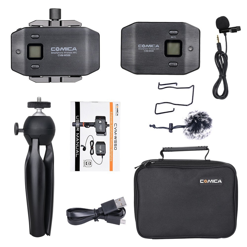 COMICA CVM-WS50(C) 6-Channel UHF Wireless Smartphone Lavalier Microphone System - black. 