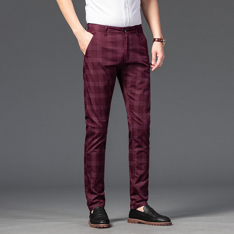 Plaid pants mens black and red Clearance