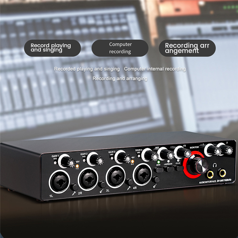 1Set Audio Interface Sound Card for Recording Professional Portable with Loopback Monitor for Audio Equipment. 