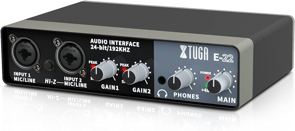 XTUGA E22 Audio Interface Sound Card with Monitoring,Electric Guitar Live Recording Professional Sound Card For Studio,Singing. 