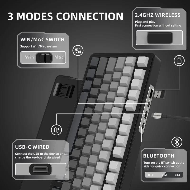 Attack Shark X85 Bluetooth Mechanical Keyboard, RGB,2.4G Tri-mode, Metal Knobs,full-key Hot-swap, Win mac. 