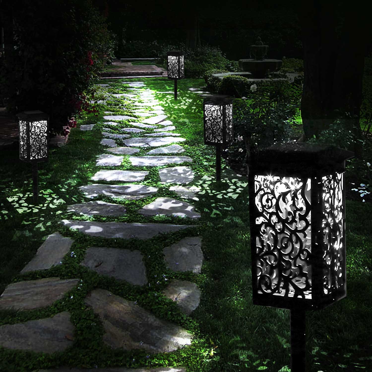 Migeet 4pcs Solar Hollow-out Folding Light Lantern Lamp Light Control White Light IP65. 