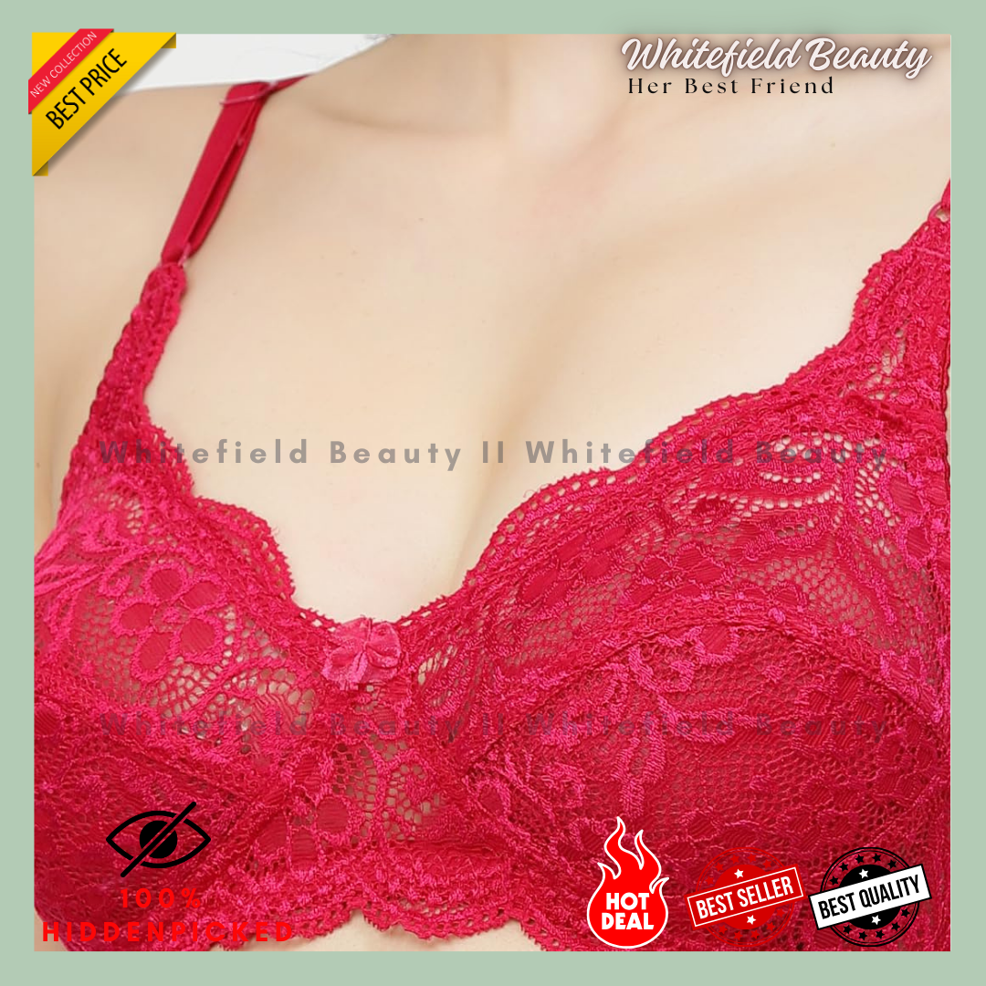 Fancy Lace Bridal Double Layered Non Padded & Non-Wired Seamed Medium Coverage Bra Ful Net Premium Bra. 