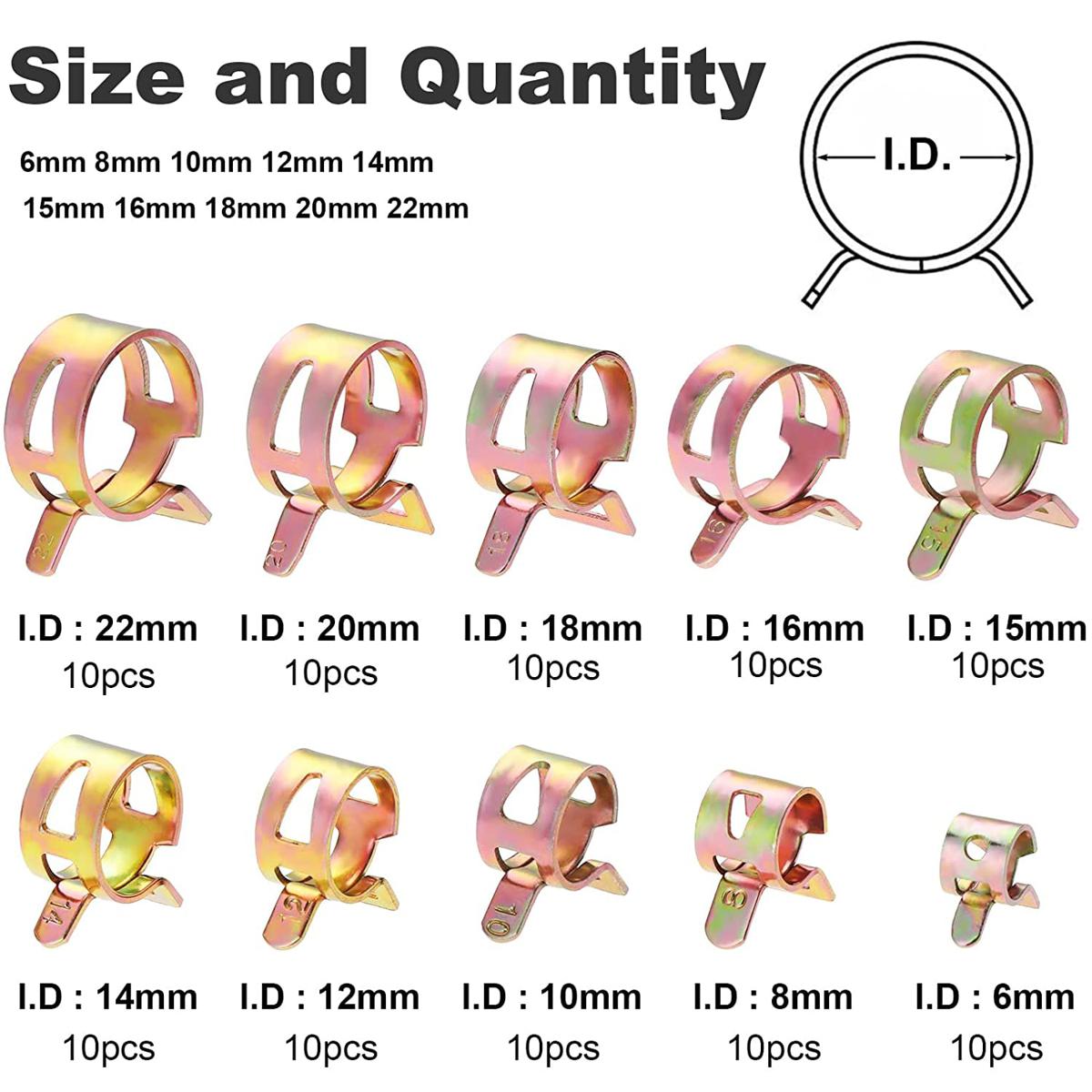 10 Pcs Spring Hose Clamp Band Fuel Hose Clamp Silicone Pipe Clamp Reusable Optional Clamp 5mm--22mm