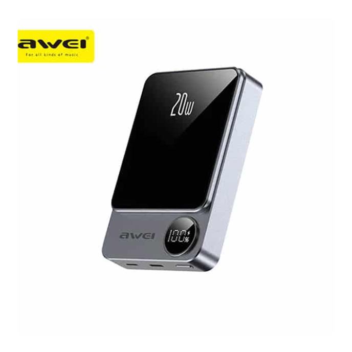 AWEI P39K 15W Wireless Magnetic 10000mAh Power Bank 22.5W 5A PD 20W Super Fast Charging with Digital Display. 