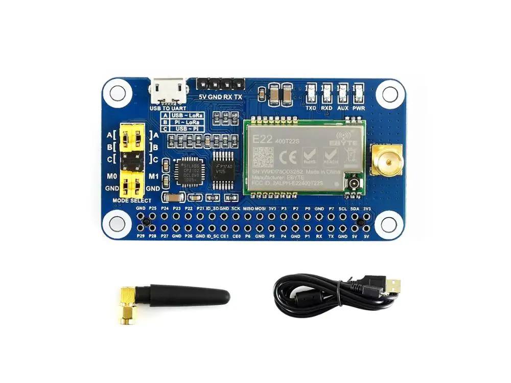Waveshare SX1268 LoRa HAT for Raspberry Pi, Spread Spectrum Modulation, 433MHz Frequency Band. 