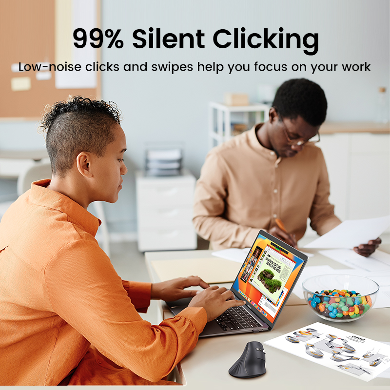 Ugreen MU008 Multi-mode Vertical Mouse - Black/White - UGREEN Vertical Ergonomic Mouse -  Wireless Dual Connectivity with Bluetooth and 2.4G - 4 Levels Adjustable DPI - Wide Compatibility and Flexibility. 