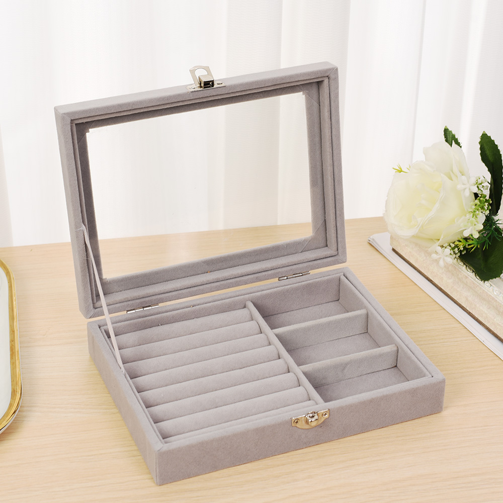 【3C VictoryEagle】Fashion Portable Velvet Jewelry Ring Organizer Box Tray Holder Earring Jewelry Storage Case
