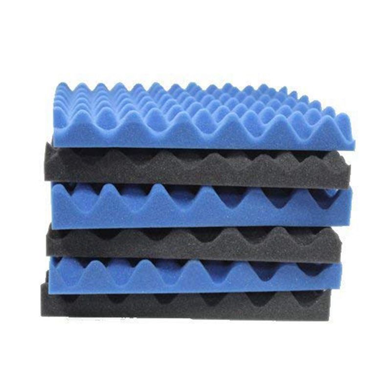 6 Pack Black + blue / Charcoal egg crate foam acoustic tiles soundproofing foam panels sound insulation soundproof foam padding sound dampening Studio padding 30x30x3.8cm. 