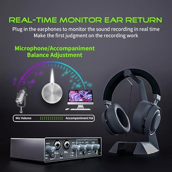 XTUGA E22 Audio Interface Sound Card with Monitoring,Electric Guitar Live Recording Professional Sound Card For Studio,Singing. 