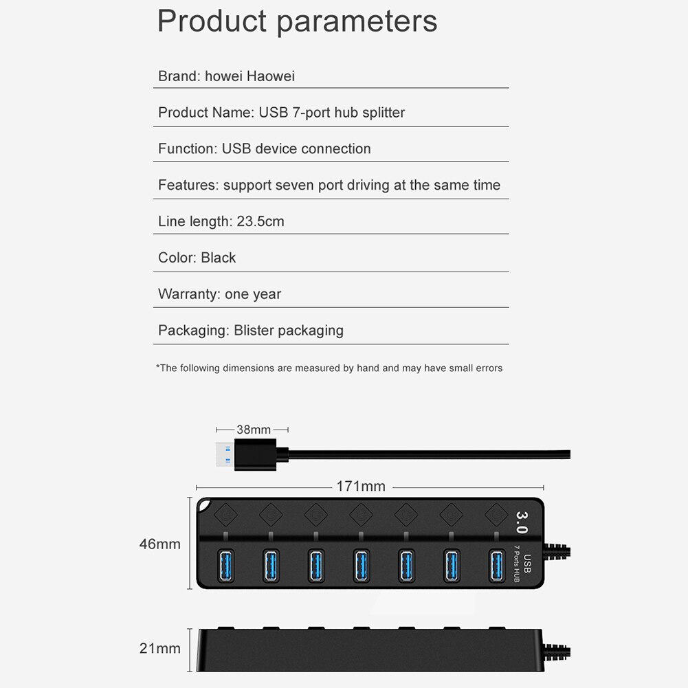 【VisioN Shop】Easy Use Computer Accessories USB Hub 3.0 5Gbps High Speed 7 Port For Laptop Adapter With Individual Switch. 