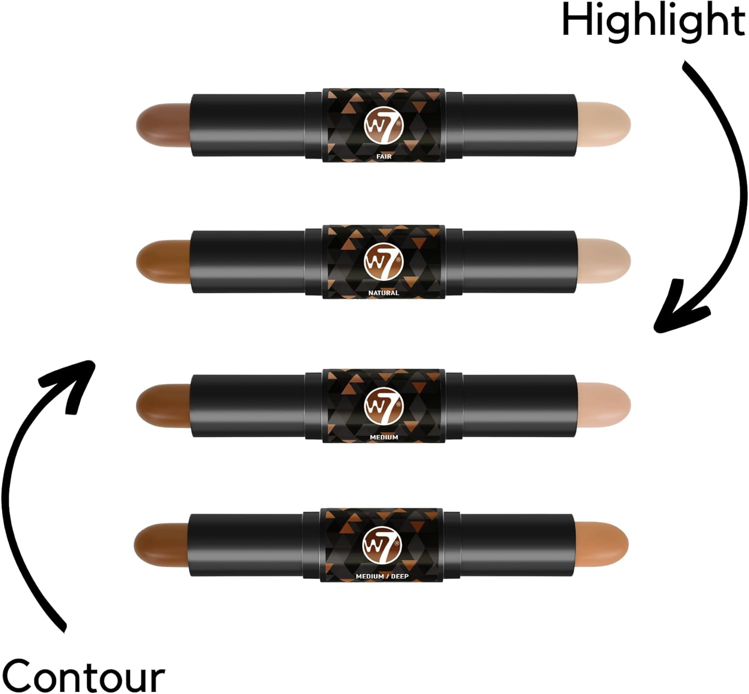 W7 Contour Stick - Double-Ended Creamy Contour & Highlight Makeup - Bronze, Shape & Define - (Medium). 