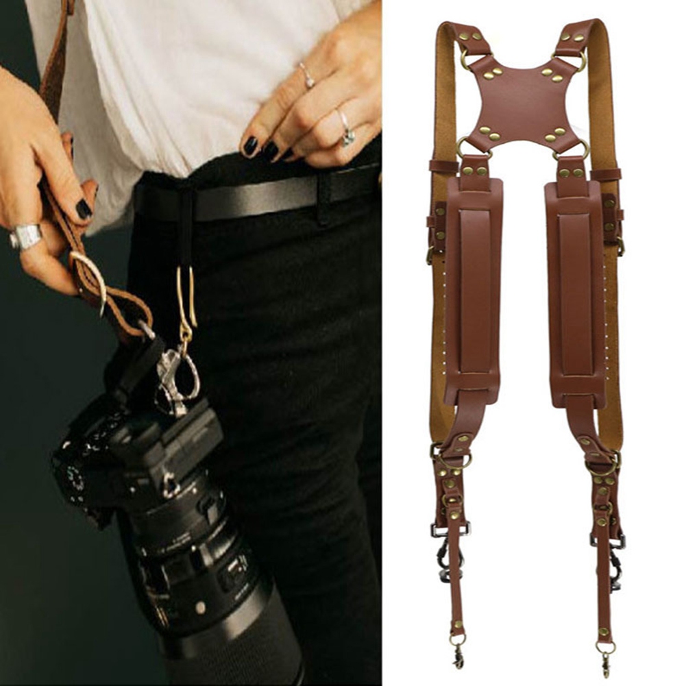 Camera Double Shoulder Leather Strap for DSLR/SLR Camera (Black). 