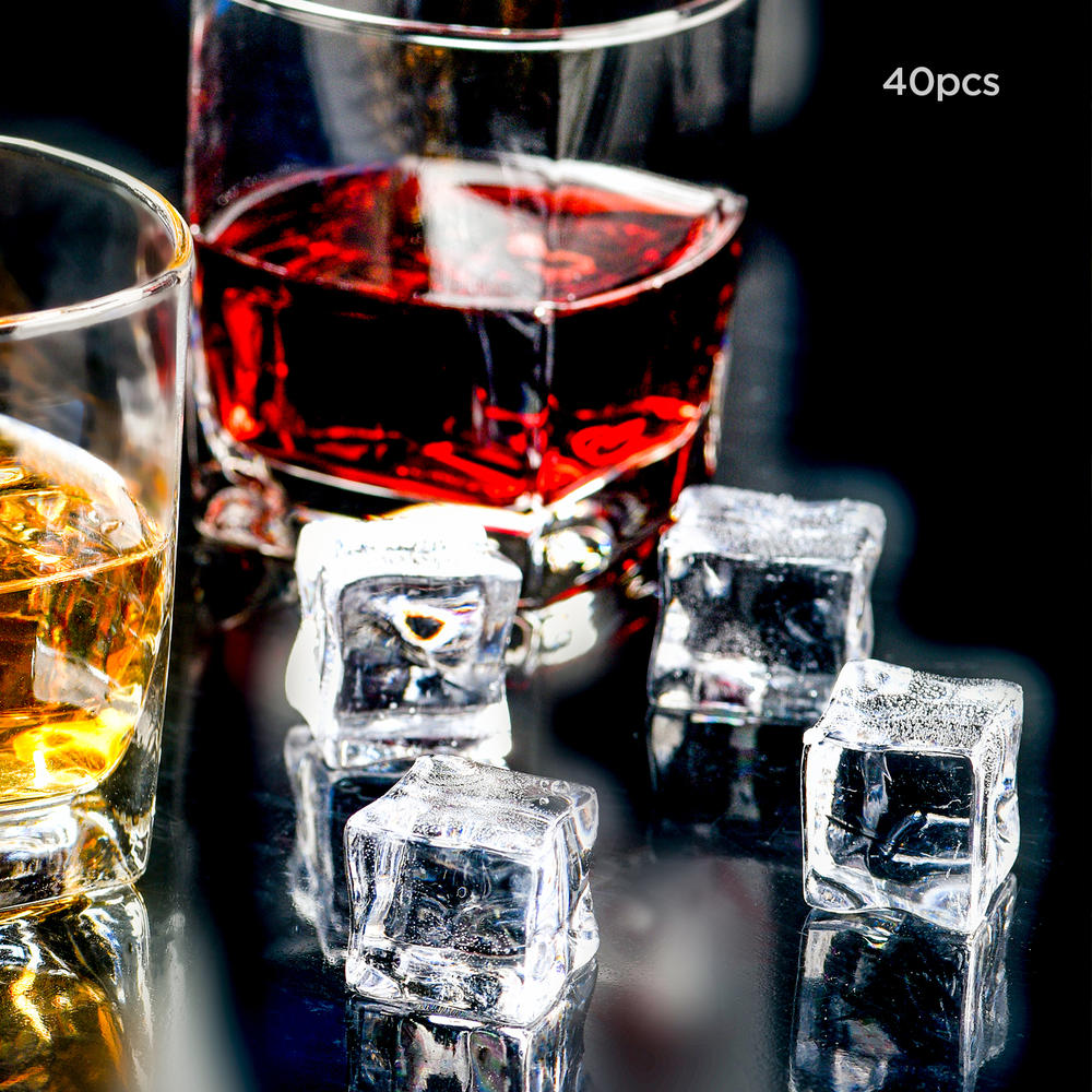 (40-Pack) Reusable Ice Cube, Refreezable Plastic Ice Cubes Reusable for Drinks Cocktails Like   or Coffee, Silicone Square Shapes, Dry Ice Cubes, Non Diluting.. 