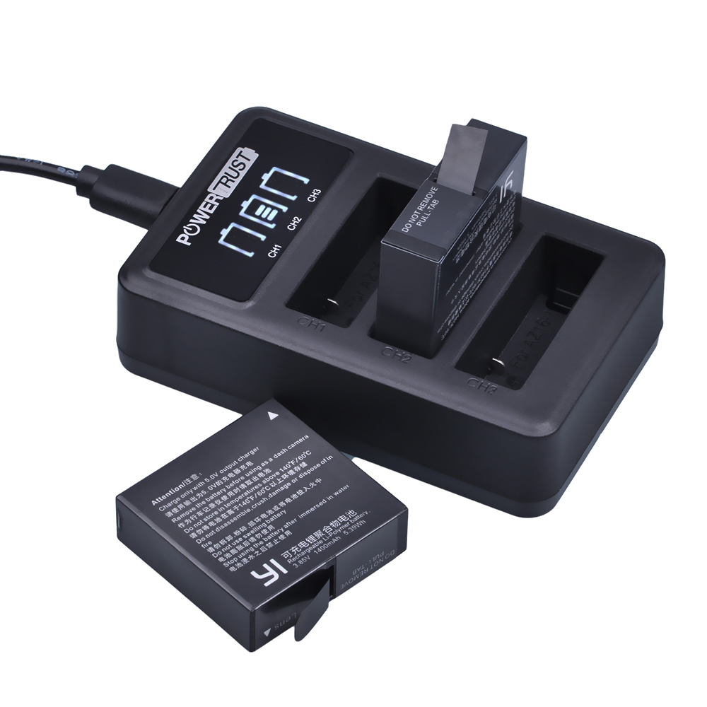 AZ16-1 Battery 1400mAh 3.85V AZ16-2 + LED USB 3slots Charger for Xiaomi Yi 2 4K Battery Original Xiao Mi Yi Lite Action Camera. 