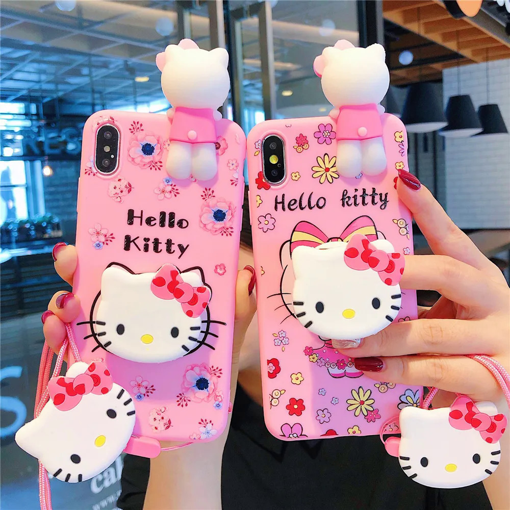 【Pioneer Gong】Hello Kitty For Samsung Galaxy A10s A20s A30 A50 A70 A12 A11 A71 A51 A52 A22 A02s A32 A72 A13 A53 A03s A14 Case With Holder Rope