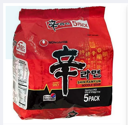 Nongshim Ramyun Korean Style Spicy Noodle Soup Instant Noodles (Pack of 5)