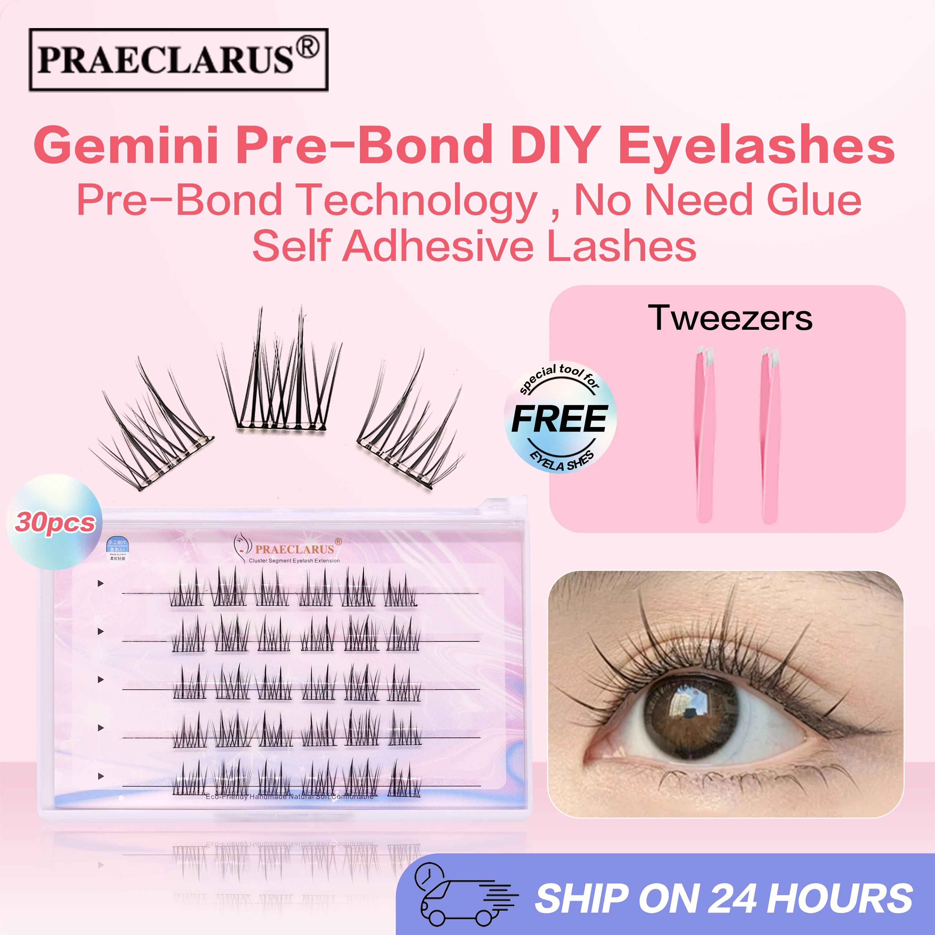 [No Need Glue]PRAECLARUS Crown Pre-Bond Technology No Glue Needed DIY Eyelash Self Adhesive Realistic Eyelash Reusable Natural. 